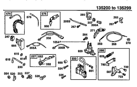 Armature Diagram and Parts List for 135200-135299 0001-0013 Briggs and Stratton Engine